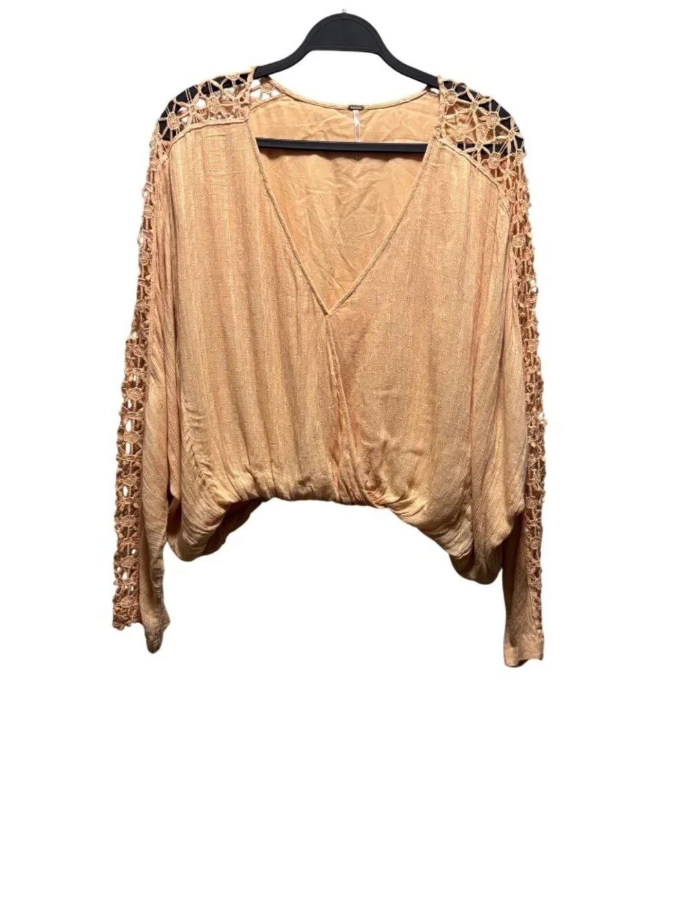 Free People Lace Sleeve Peach V-Neck Blouse Womens Size S